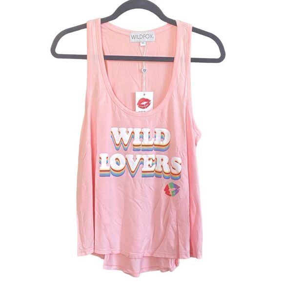 Wildfox Wild Lovers Oversize Tank Top Rainbow Lips Graphic Sz M NWT - Picture 2 of 13